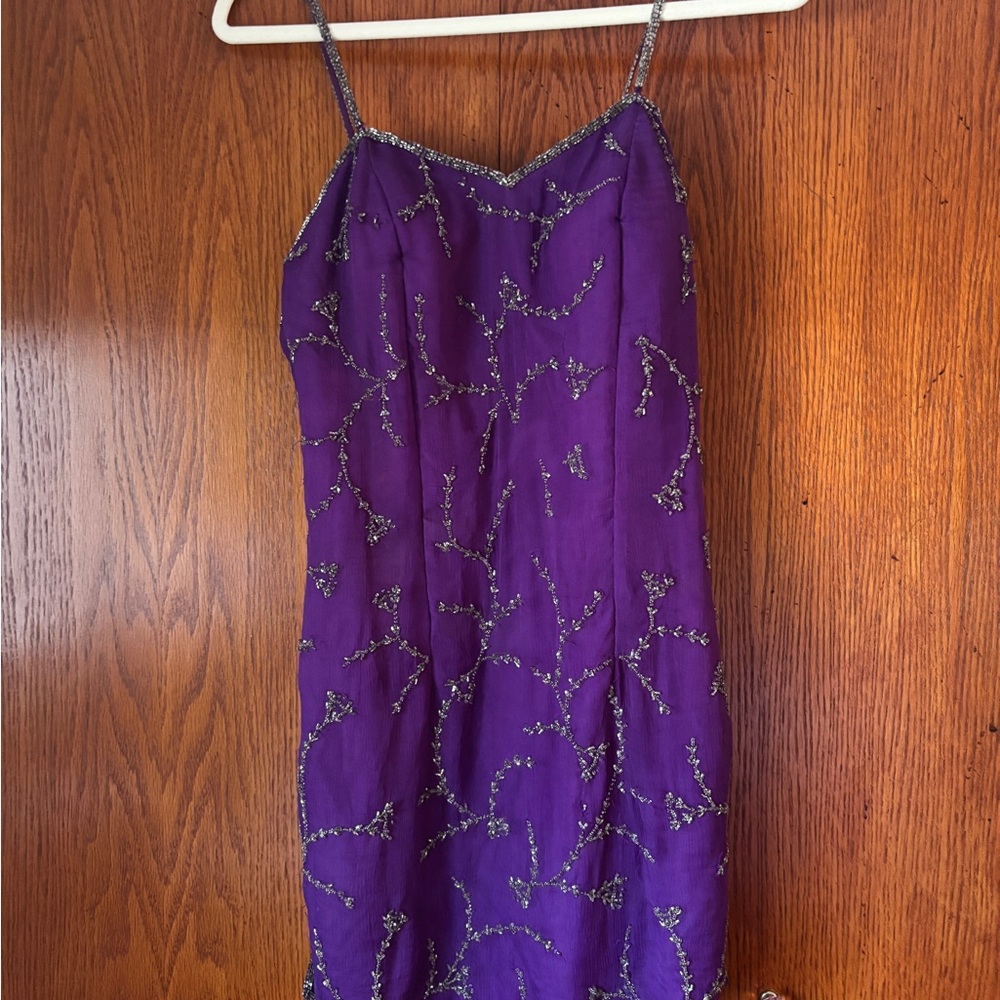 Purple Embellished Spaghetti Strap Dress